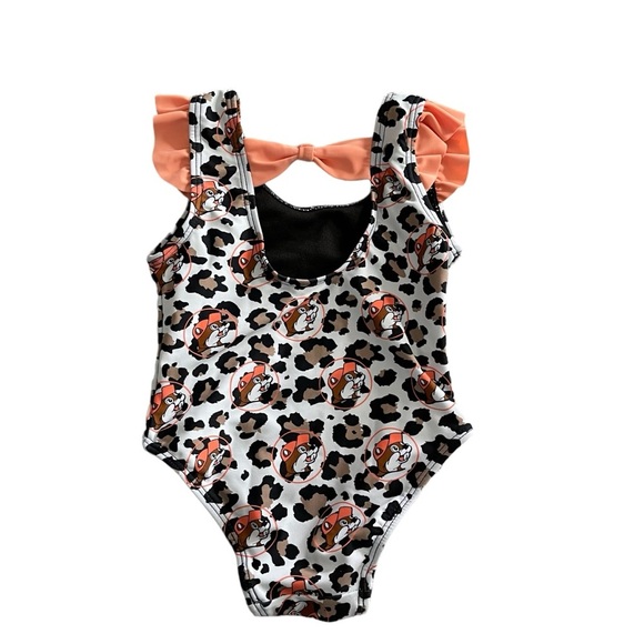 Buc-ee’s Swimsuit  6-9m Infant Baby One-Piece Leopard Beaver Print - Picture 1 of 4
